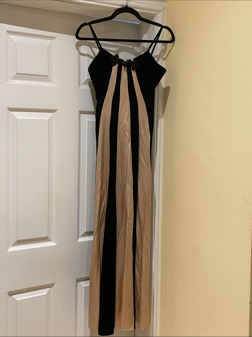 Joseph Ribkoff Vintage 90s Black and Champagne Maxi Dress Art Deco Gatsby Sz 6